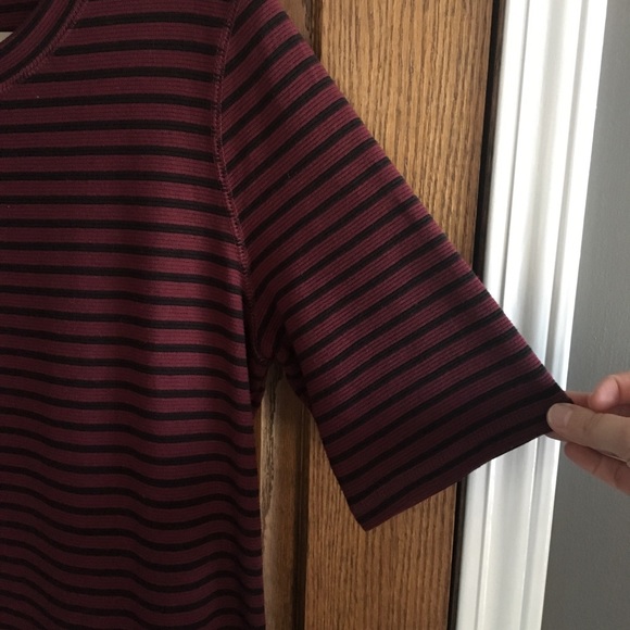 Striped Maroon/Navy Dress with Pockets - Picture 3 of 4